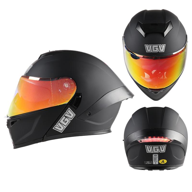 Colorful face mask, large tail wing with tail lights, flip type motorcycle, modular full coverage helmet, double-sided cover, st