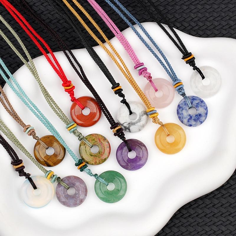 Collar de Piedra Amatista Ojo de Tigre Natural Unisex Cordón Trenzado Hecho a Mano Ajustable Energía Positiva Curación Accesorios para el Cuello
