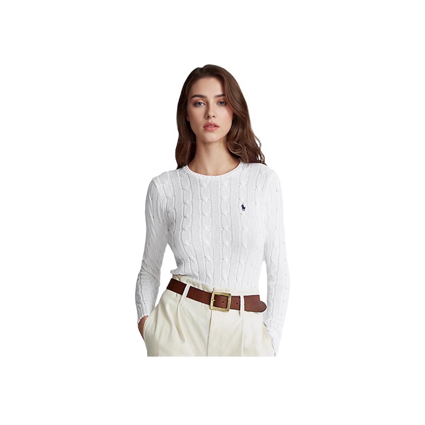 Polo Ralph Lauren SS23 Однотонный свитер крупной вязки с вышивкой логотипа Женский свитер Белый 211747397002 L