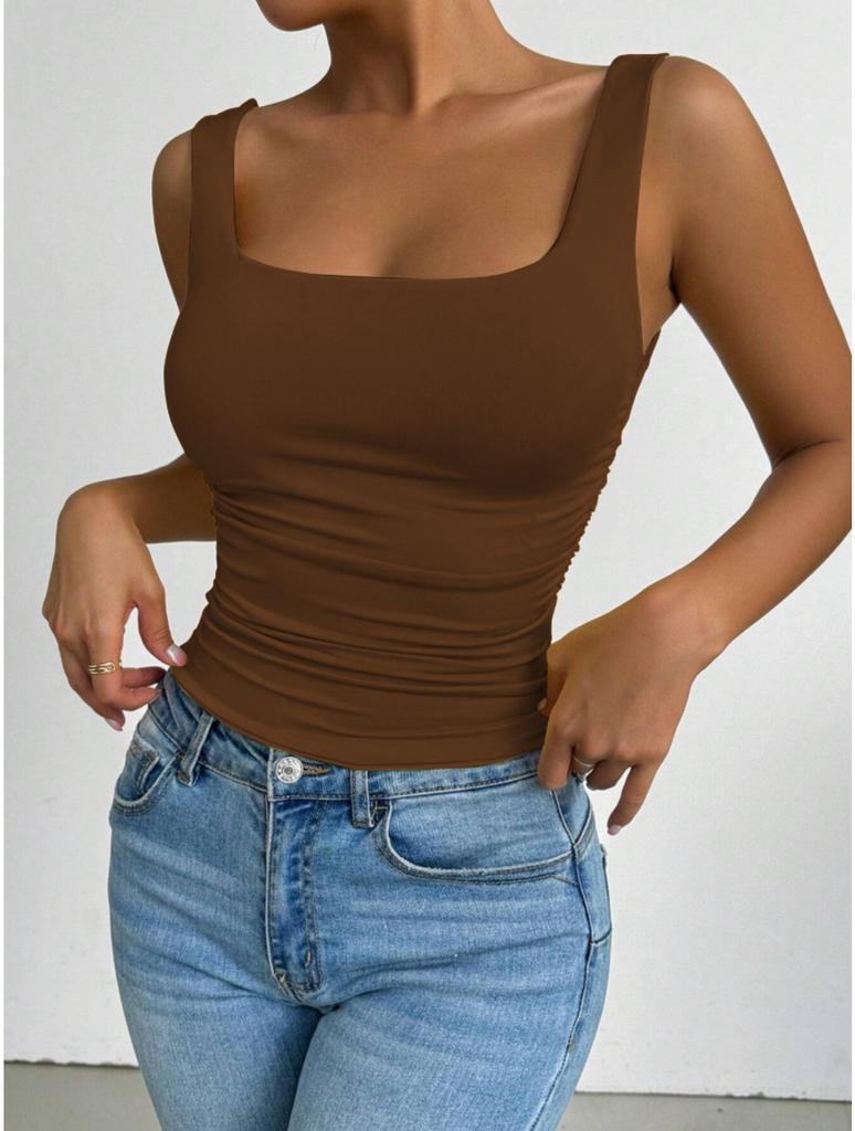 Square Neck  Knit Tank Top Crop Tops Women Summer Camis Solid Color Camisole Fashion SportsTube Female Sleeveless Cropped Y2K Girl Clothes