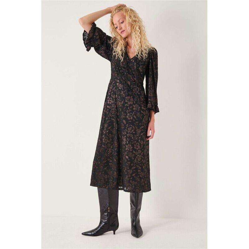 Новое женское платье в винтажном стиле от Ms Spring, с V-образным вырезом, с принтом, с длинным рукавом, приталенное, облегающее, средней длины, с элегантным темпераментом Black 18