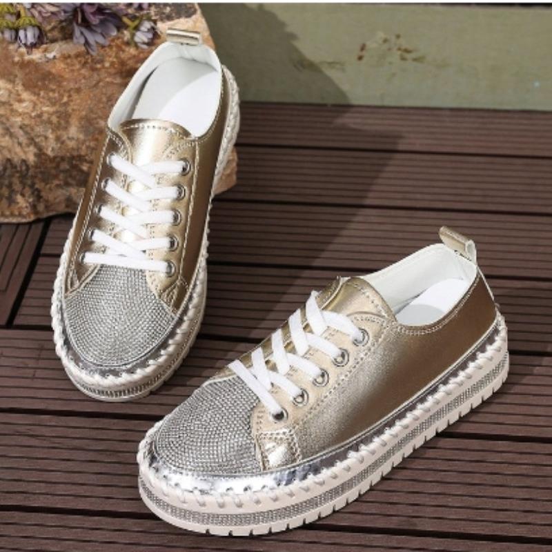 Fashion 2025 New Women Casual Shoes Fashion Rhinestone Crystal Platform Slip-on Women Flats Luxury Comfortable Women Sneakers Size 35-44