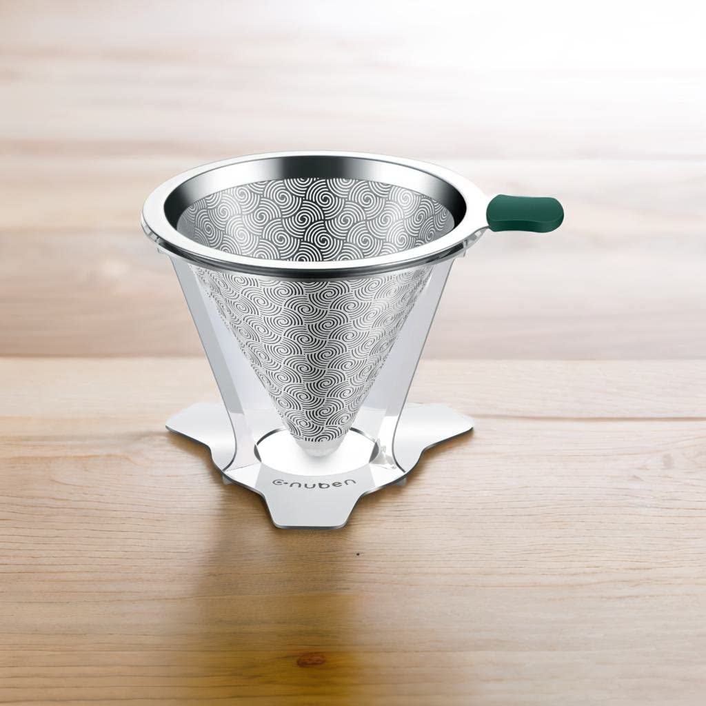 Cnuben Coffee Dripper [V60 Design] Snap-on Stainless Steel Filter, Double-Layer Paperless Filter, V60, 1-2 Cups