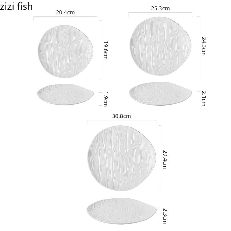 Water Ripple Ceramic Shallow Plate Pure White Irregular Salad Plate Steak Plate Dessert Plates Restaurant Creative Tableware