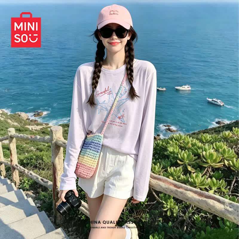 MINISO Women's Snowflake Cotton Long-Sleeve Sun Protection Top