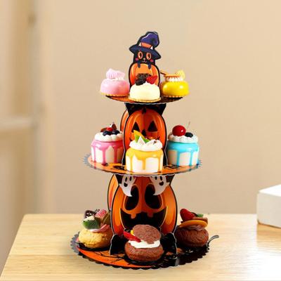 Halloween Cupcake Stand 3 Tier Pumpkin Cardboard Stand Towel Halloween Dessert Serving Tray Holder Spooky Party Decoration