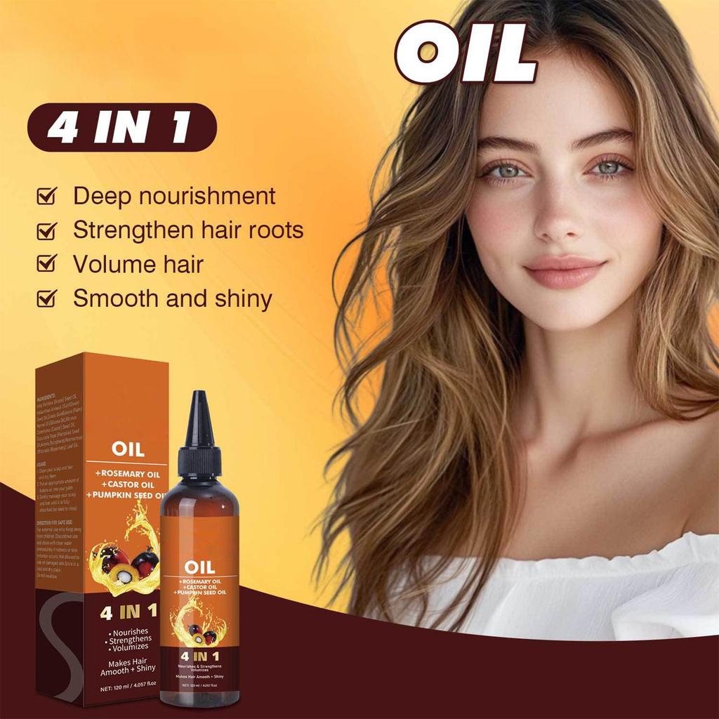 4in1 Hair Oil, Vegan Hair Oil Nourishes, Strengthens Hair Thickness And Reduces Split Ends, Suitable For All Hair Types (120ML)