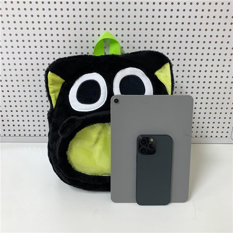 Cute Cartoon Anime Plush Shoulder Bag Large Capacity Black Ugly Trendy Splicing Backpack for Girls Daily Matching