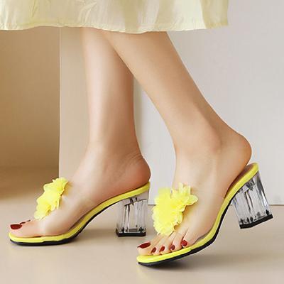 Clear Heels Women's Slippers Sweet Bowtied Summer Shoes PVC Transparent Sandals Women Yellow White Party Shoes Large Size 48