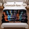 Music Guitar Theme Soft Blanket Personalized Custom Name Text Print Warm Blanket Home Sofa Bedroom Decor