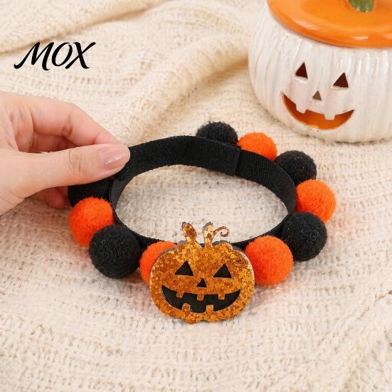 Halloween Themed Pet Accessories Pom-pom Cat Collar, Adjustable Cute Pumpkin Bat Witch Dog Hook And Loop Collar Orange Black Pom-poms for Cats
