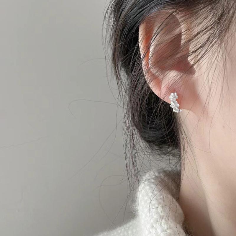 1 Pair Sterling Silver Small Rose Flower Round Hoop Earring AAA Zircon For Women Female Charm Engagement Wedding Jewelry