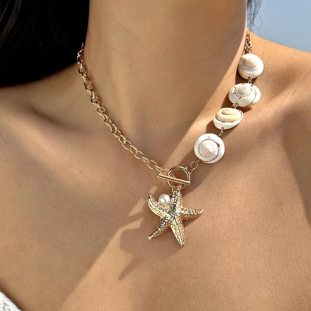 Ocean Star Shell Bead Necklace For Women With Layered Pearl Design Fashion Jewelry