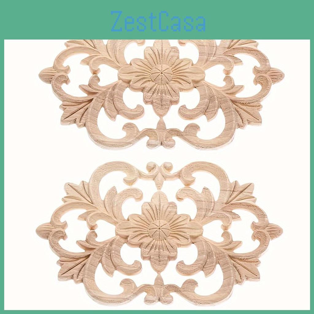 Carved Applique Onlay Wood 2pcs Furniture Corner Frame Decal Unpainted Furniture Diy Decoration For Furniture Home Door Cabinet