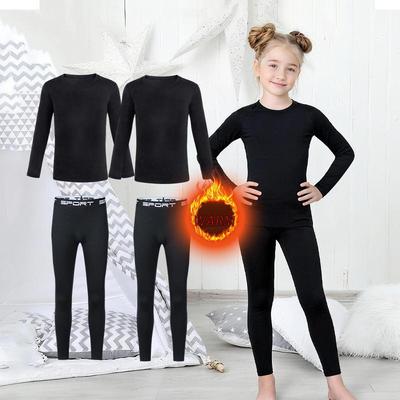 Girls' Velvet-Lined Warm Underwear Set - Seamless Long Sleeve and Pants for Autumn/Winter