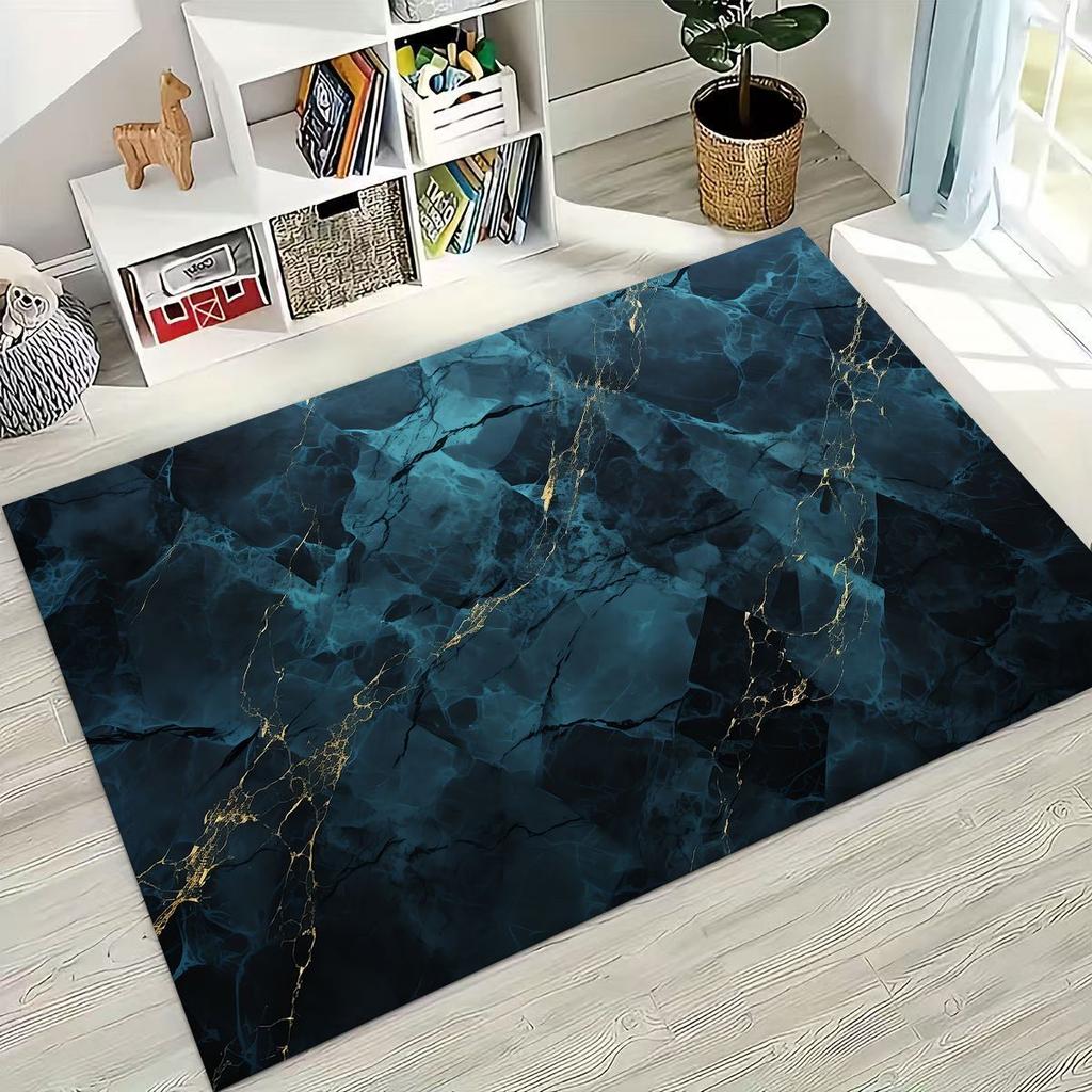 2026 Luxurious Marble Black Green Gold Colorful Stone Texture Rug for Bedroom Living Room Sofa Home Doormat Decor,Non-slip Mat