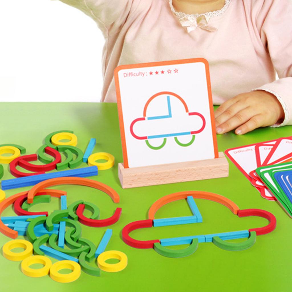 120Pcs Montessori Smart Sticks Spelling STEM and Art in One Toy Wooden Creative Sticks & Rings Puzzle for Boys Aged 3-6 Years