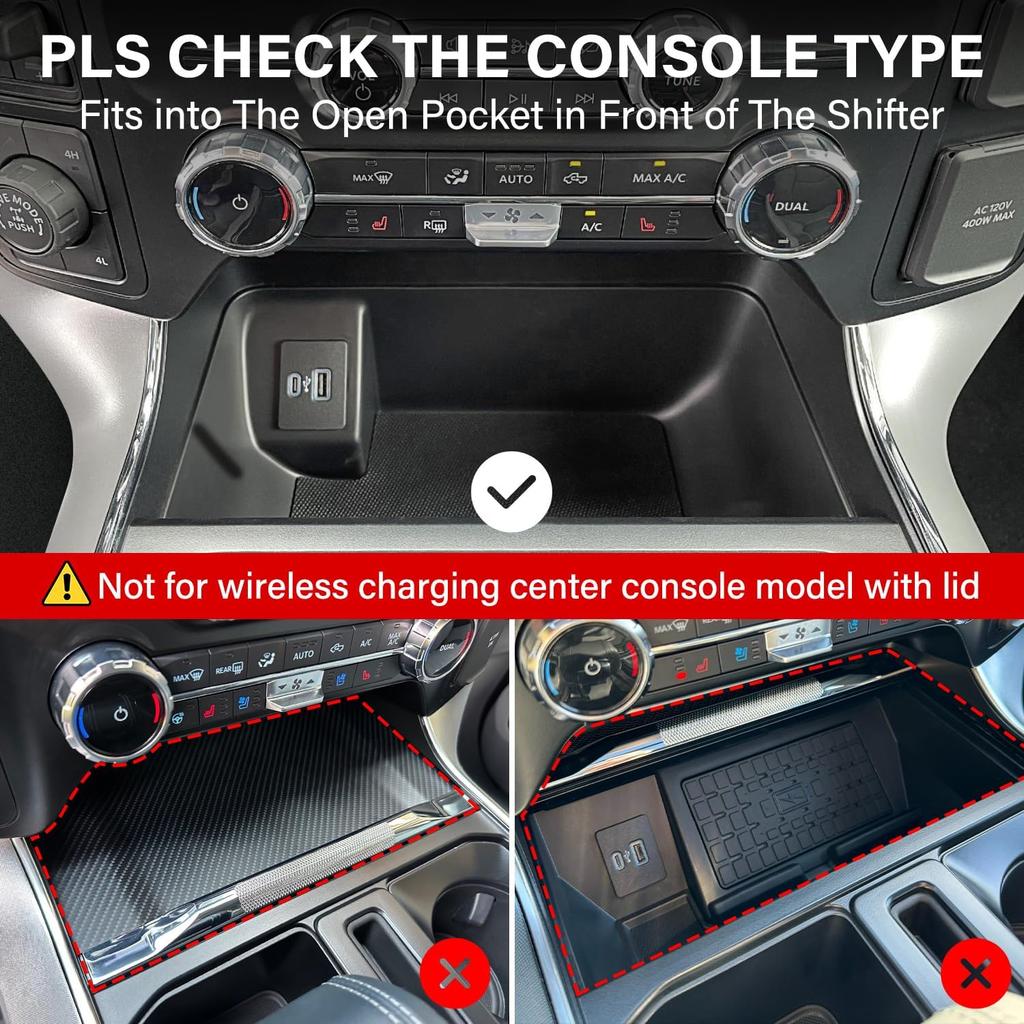 Center Console Organizer Compartment Cover For -2025 Ford F150 Accessories -2025 Lightning XLT PRO Interior Hidden Panel Secret Pocket Lid USB