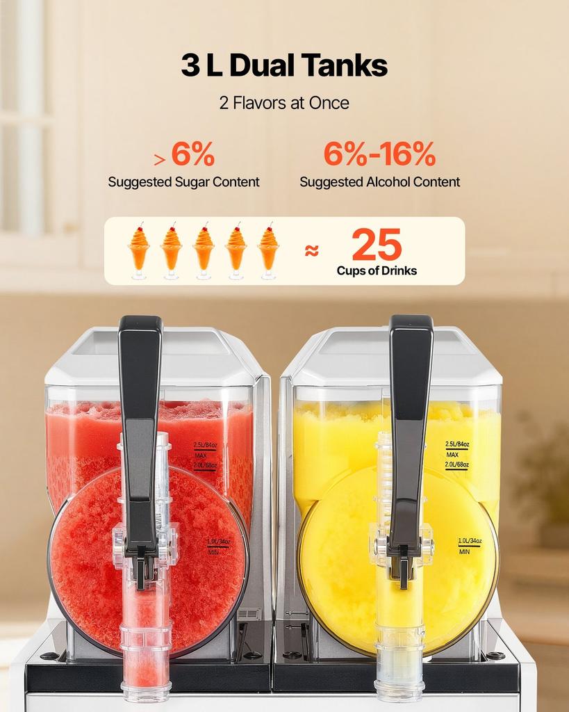 Slushie Machine, 3L/100oz X 2 Tank Slushy Machine for Home, No Ice Needed Frozen Drink Maker, Margarita Maker with Self-Cleaning, for Frozen