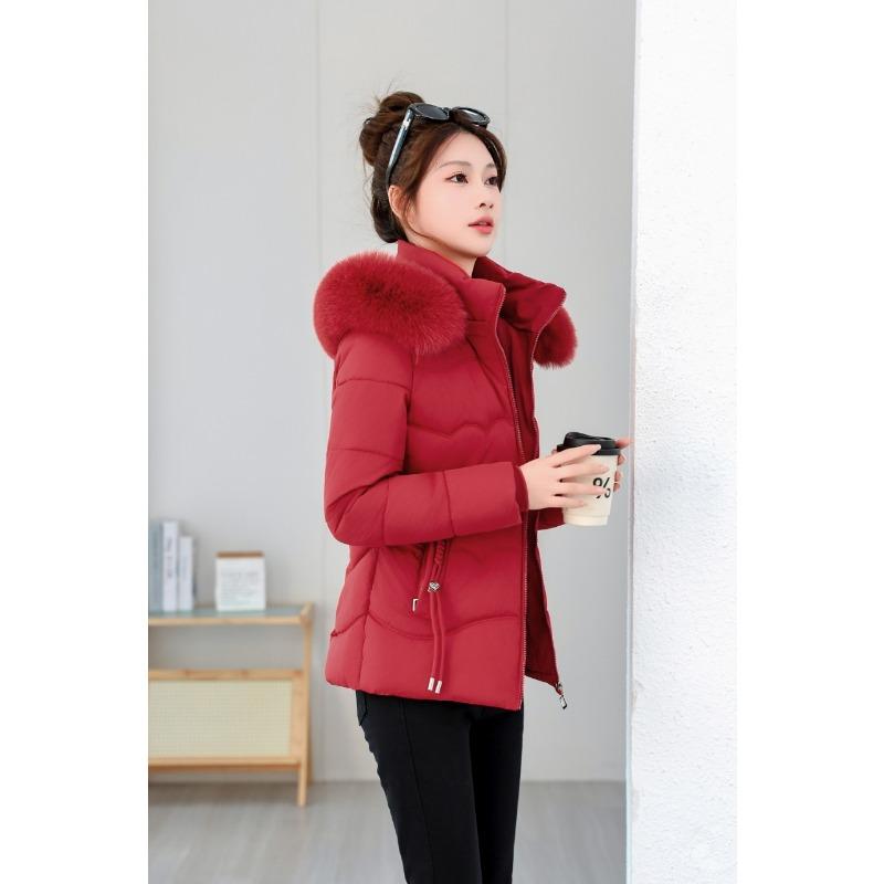 Winter New Cotton-padded Female Slim Women's Cotton-padded Short Fur-collared Cotton-padded Female Warm and Cold-resistant Cotton-padded Jacket