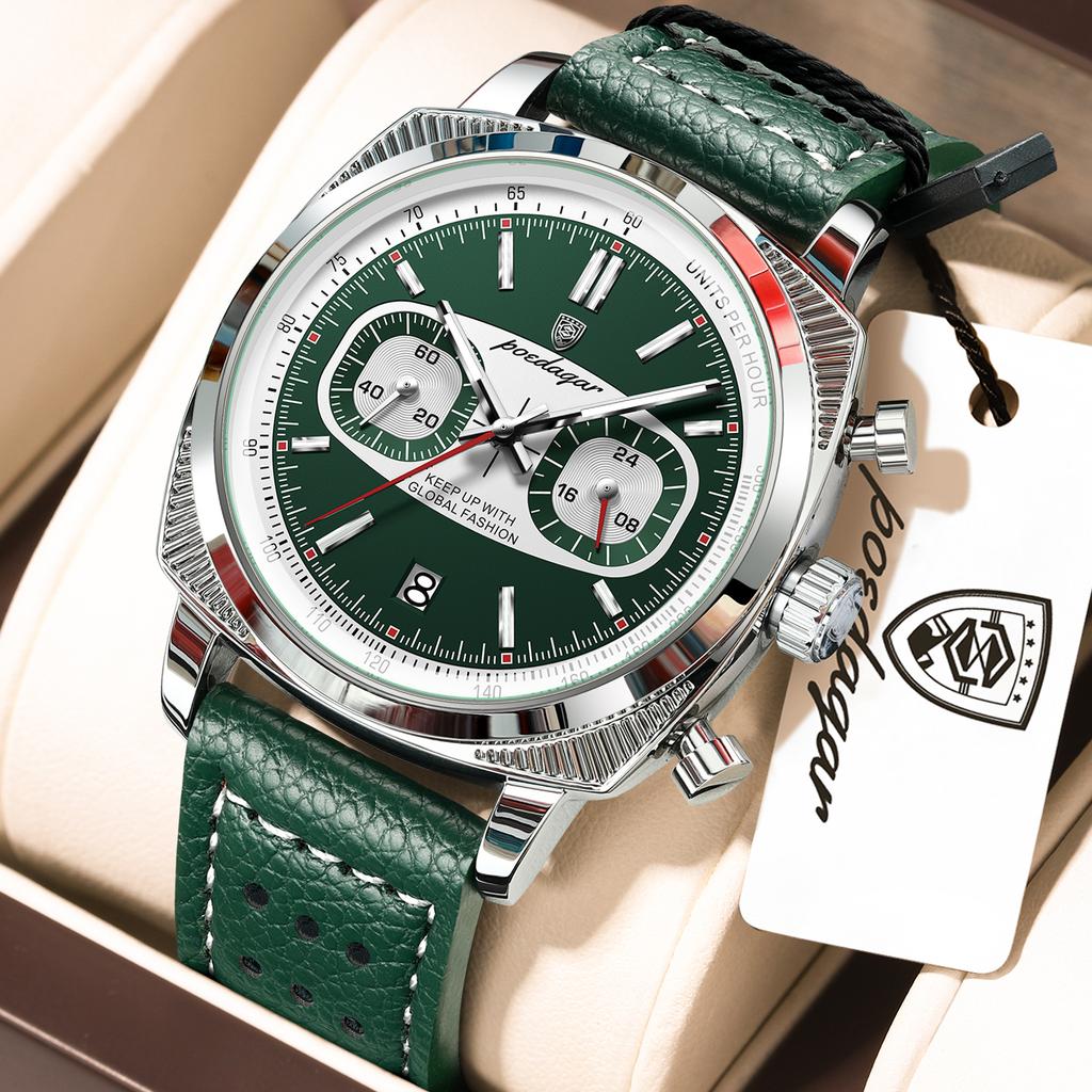 POEDAGAR Original Fashion Men Clock Luminous Waterproof Chronograph Date Watch for Man Luxury Leather Quartz Watches Reloj