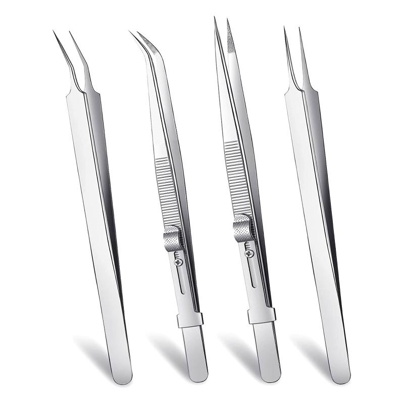 4 Pcs Diamond Jewelry Tweezers Slotted Stainless Steel Tweezers Grip Jewelry Tools Gem Clips Multipurpose Tweezers 1