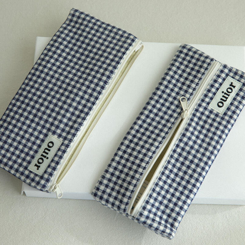 Плоский пенал вельветовый в клетку (6 цветов) один предмет 1-1. corduroy rose check (middle zipper)