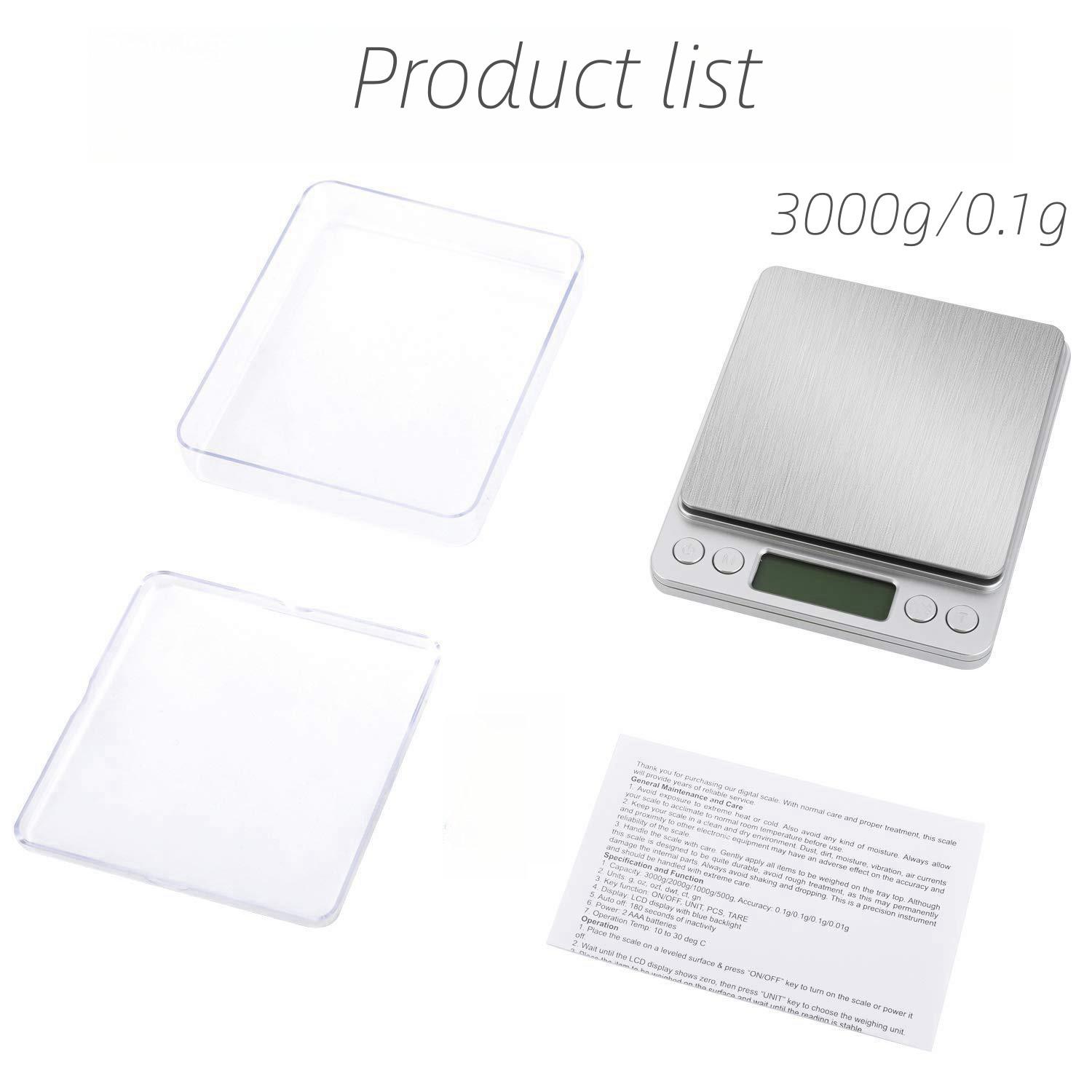 

3 кг/0,1 г Цифровые электронные весы, ЖК-дисплей, точность, 9 единиц измерения, малые весы для кухни, продуктов, трав, почтовых отправлений