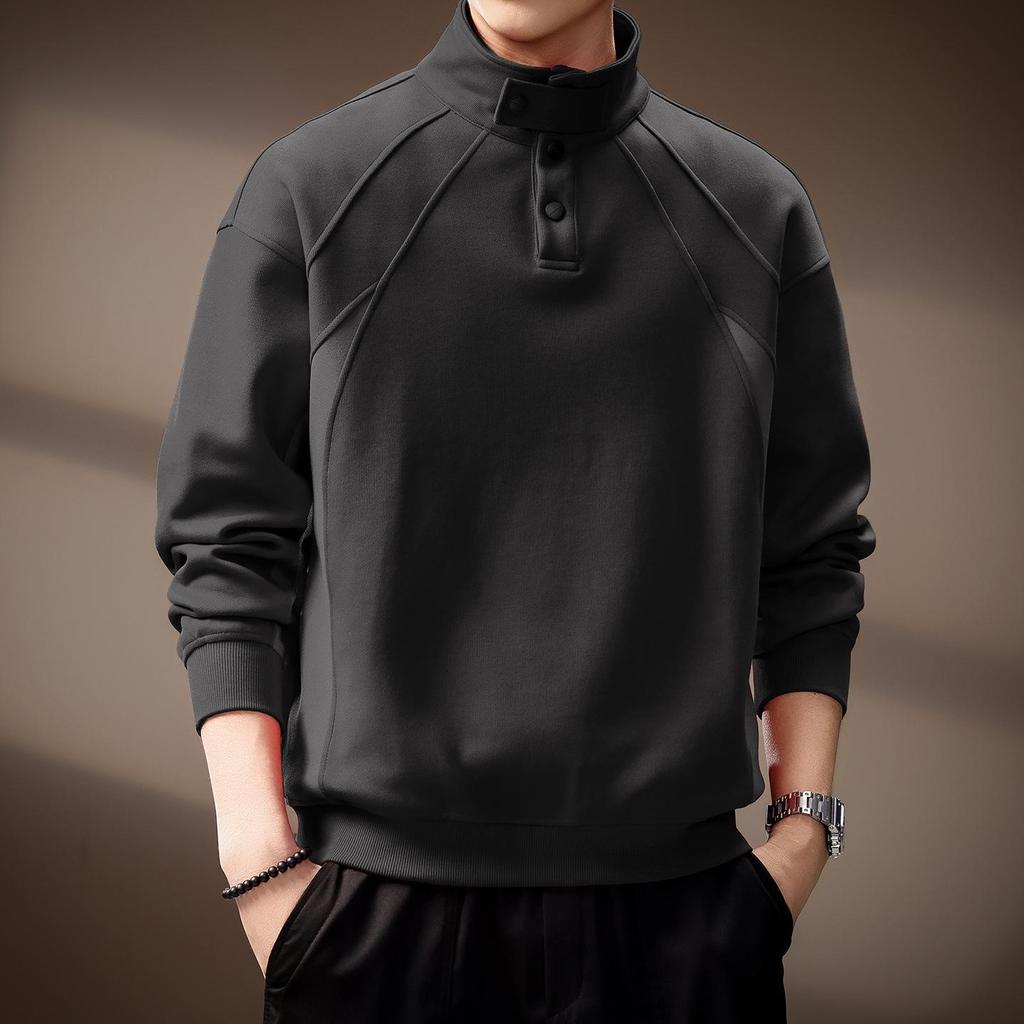 High-End American Retro Heavyweight Half-High Collar Men's Hoodie - Autumn Loose Henley Style