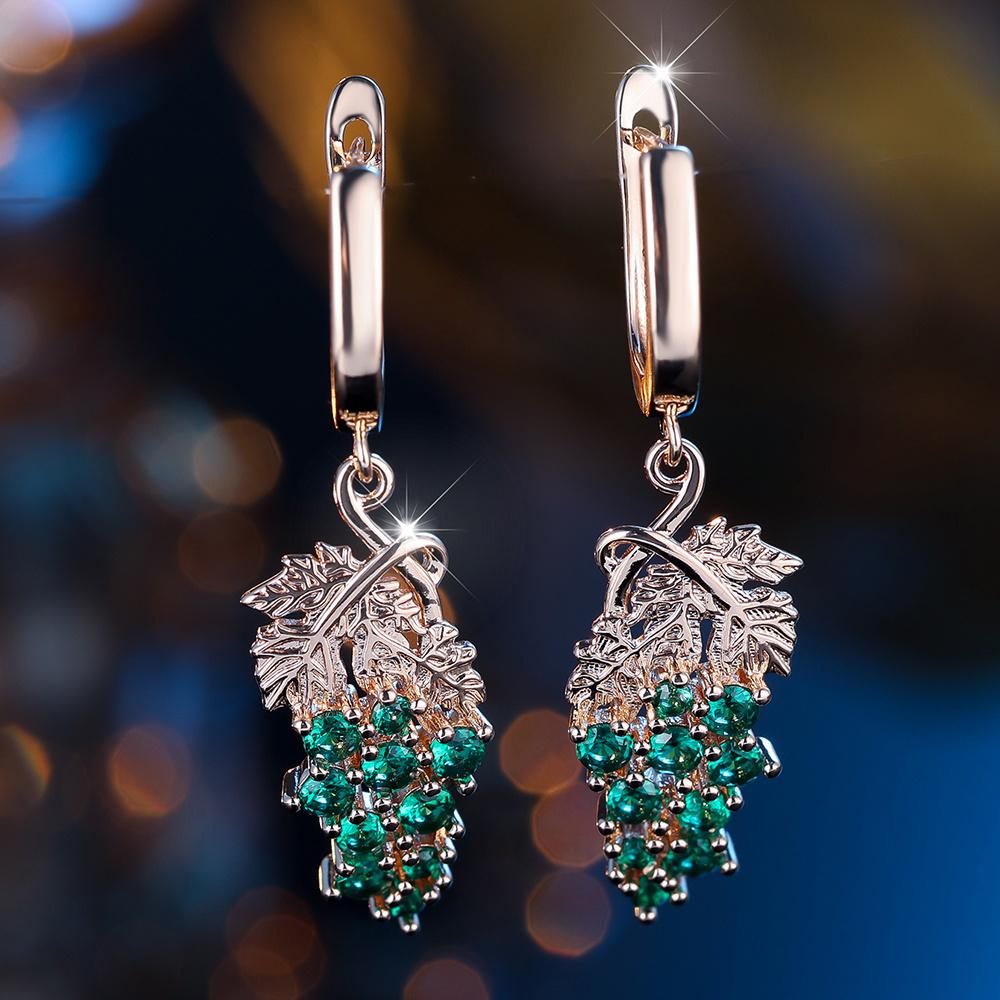 Charm Female Green Crystal Zircon Stone Grape Hoop Earrings Gold Color Simple Wedding Jewelry For Women