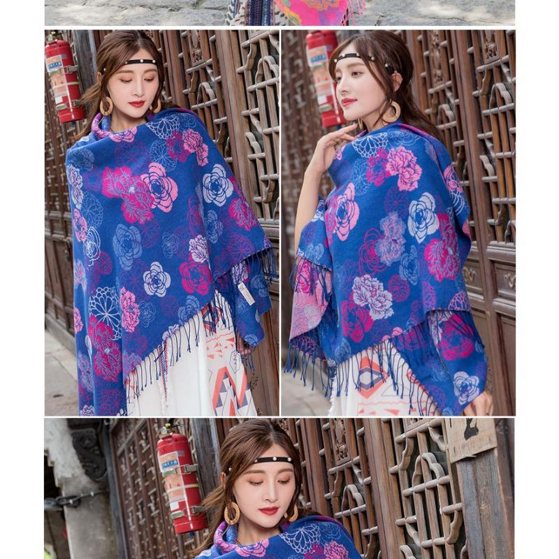 Ethnic Style Oversized Square Scarf For Women Travel Winter Autumn