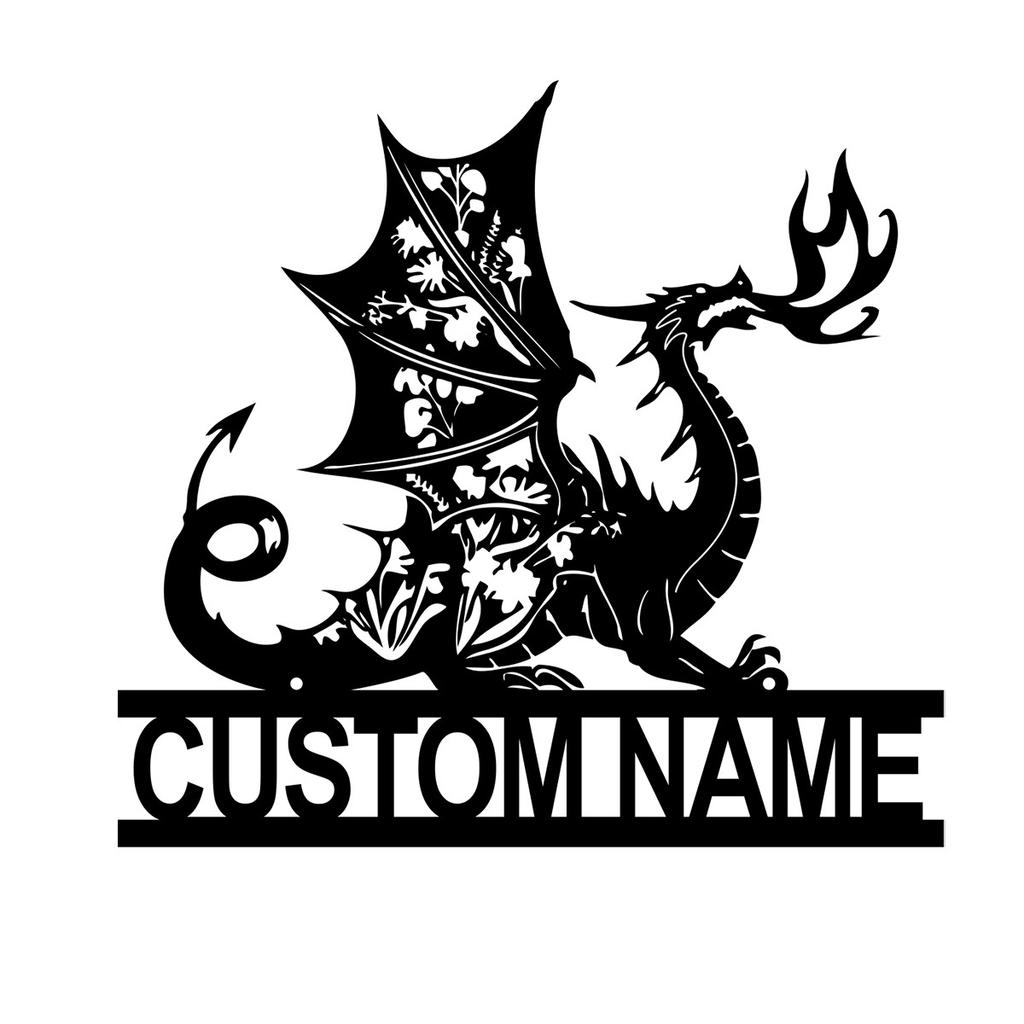 Custom Fire Dragon Metal Wall Decor - Personalized Fire Dragon Sign for Farmhouse Kitchen, Living Room & Office
