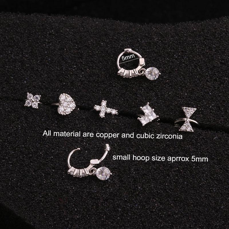 Micro-Paved Zircon Hoop Earrings for Cartilage Piercing - European & American Style Jewelry