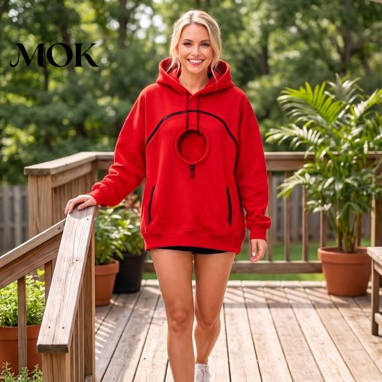 Casual Winter Hoodie Women Pet Pouch with Head Hole, Oversized Hooded Sweatshirt Puppy Zipper Pockets, Dog Cat Carrying Pullover Top for Fall