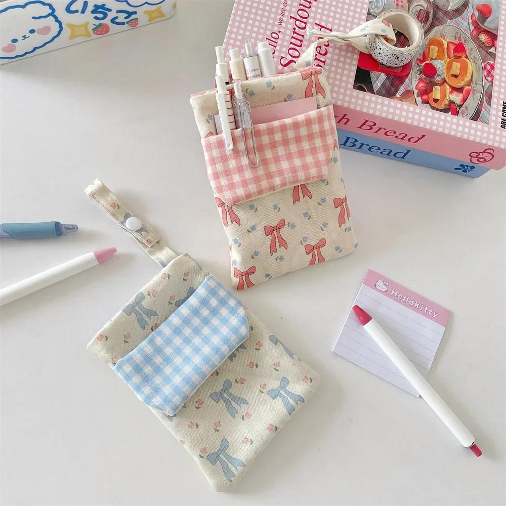 Fabric Bow Pencil Case Floral Cute Pen Holder Pouch Soft Portable Pencil Bag For Office Women & School Student & Nurse