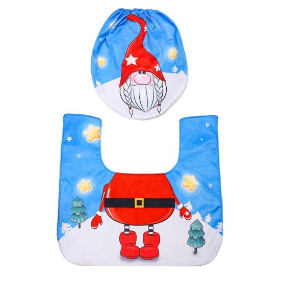 

2Pcs/Set Cartoon Bathroom Toilet Seat Cover Pad Carpet Christmas Decoration синій