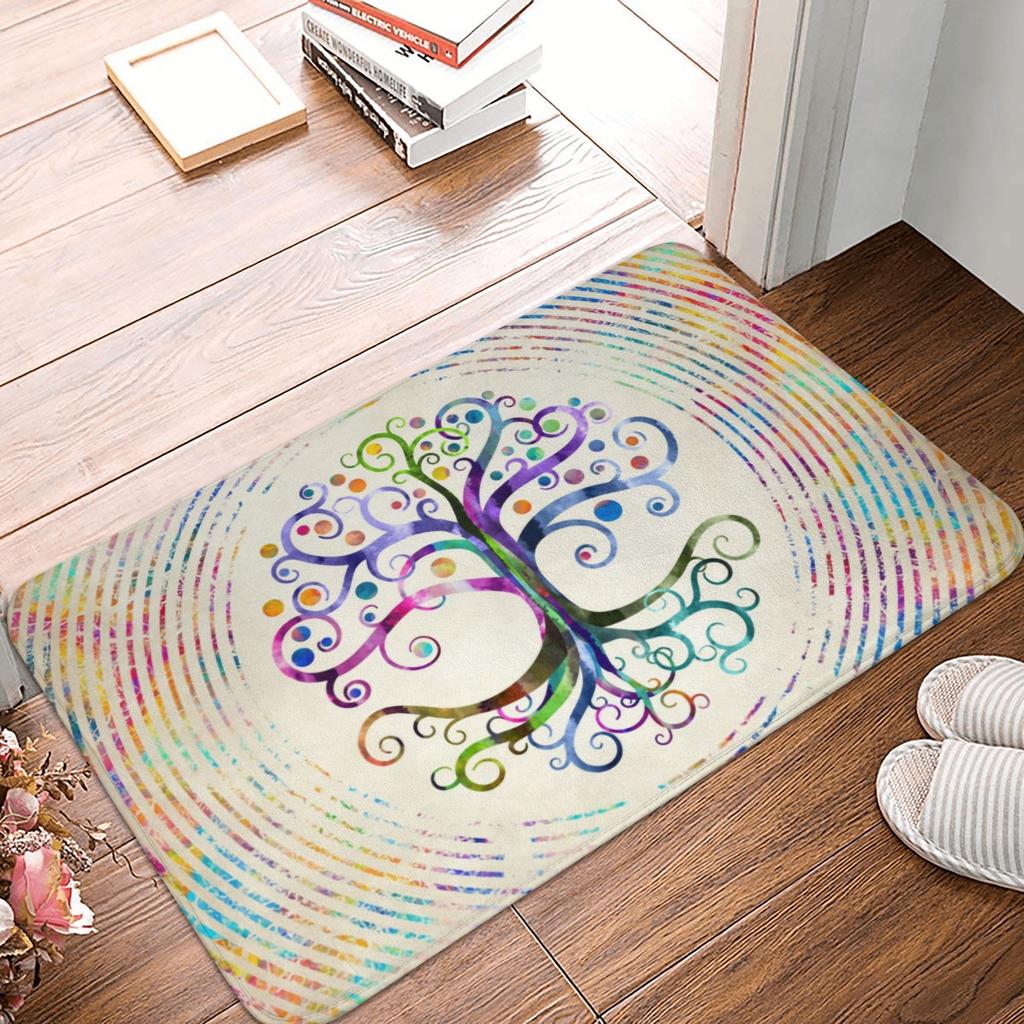 Norse Tree Of Life Printed Flannel Door Mat Viking Rune Design Soft Absorbent Rug For Home Decor Gift Idea