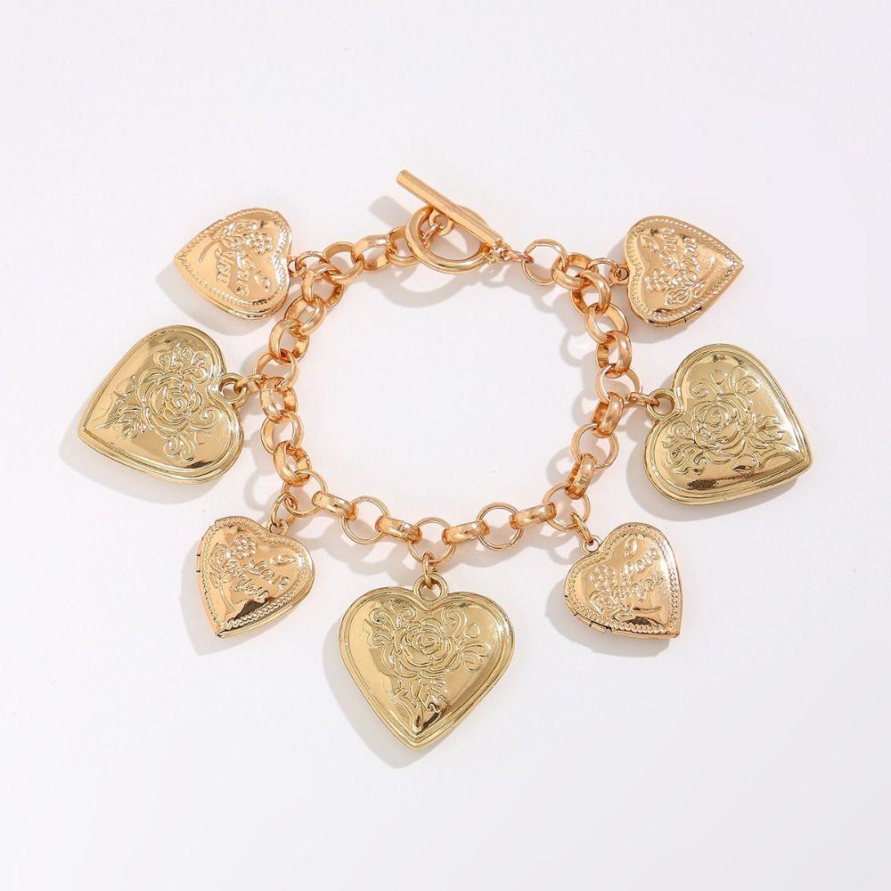 Stereoscopic Metal Heart Bracelet Exaggerate Vintage Jewelry Fashion Heart Pendant Necklace  Women