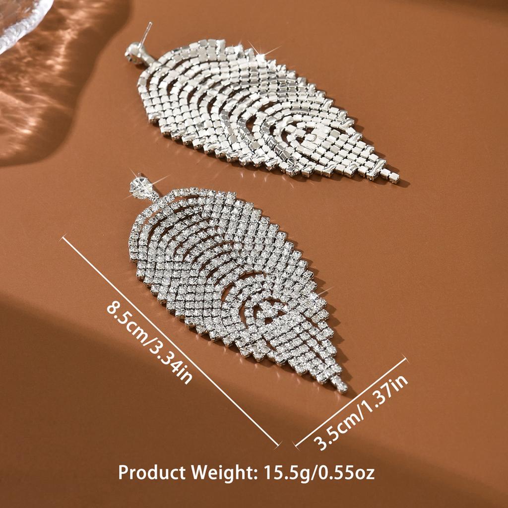 Fashionable Rhinestone Geometric Feather Earrings with High-end and Personalized Design Earrings for Women