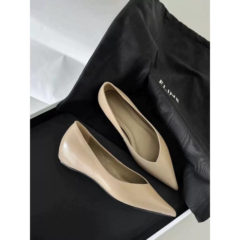 

Версия из овчины~ Простой ретро стиль верхняя одежда туфли для通勤 женские кожаные с острым носком на низком каблуке темпераментные на одной педали профессиональные одинарные туфли 40