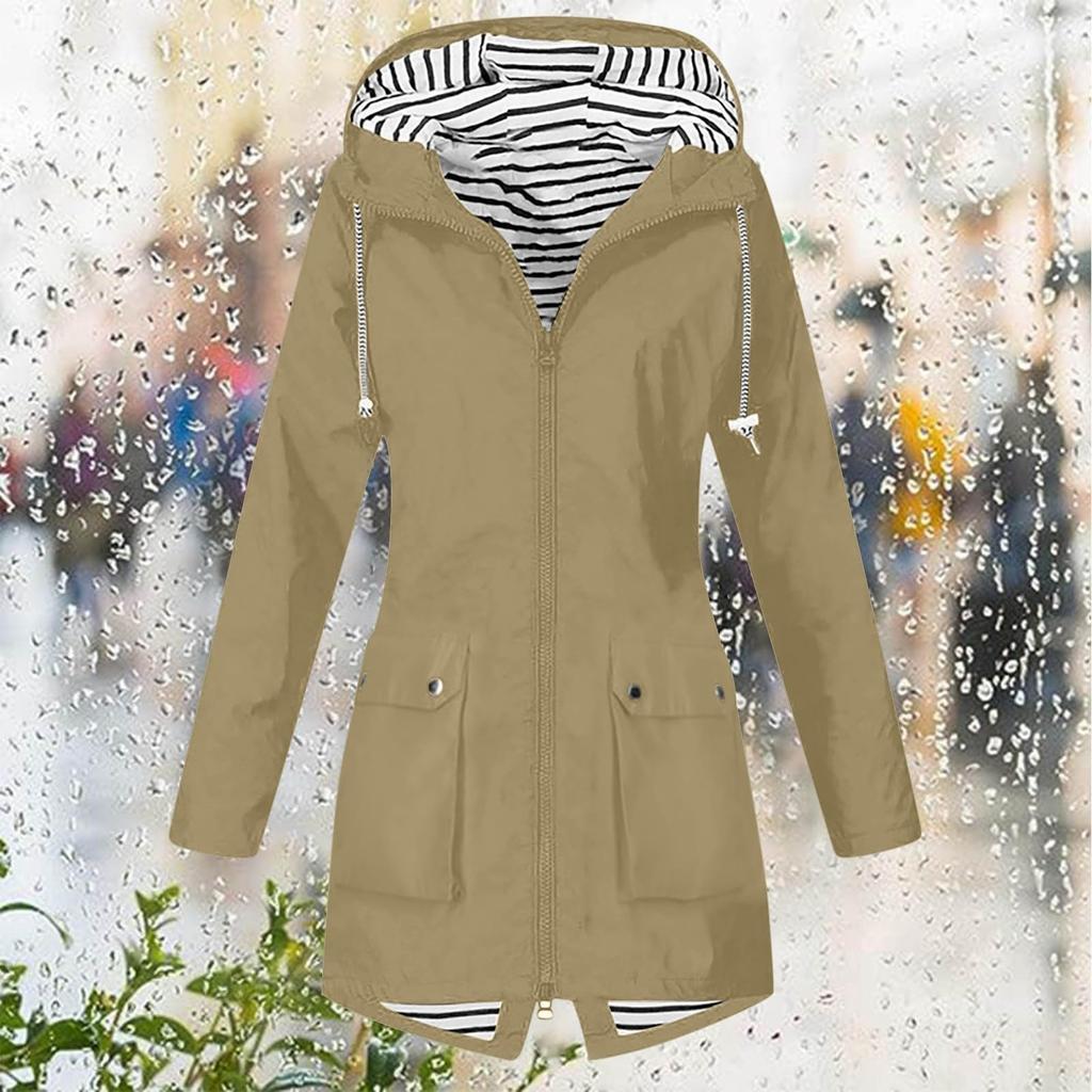 Women's Hooded Rain Jacket Outdoor Hiking Coat with Zipper