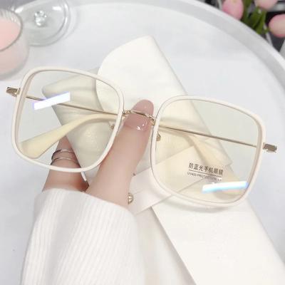 Woman Large Square Frame Glasses Ins Girl Fashion Transparent Reading Glass High-Definition Anti-Blue Light Computer Eyeglasses