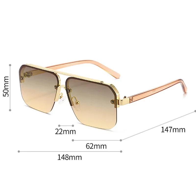 Mens Retro Metal Sunglasses Square Half Frame Trendy Outdoor Eyewear Fashion Personality Shades Gafas De Sol Hombre