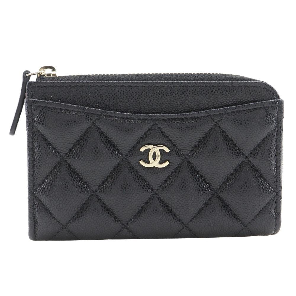 

CHANEL Matelasse Coin Purse L-shaped Fastener Fragment case black Caviar skin Women Used