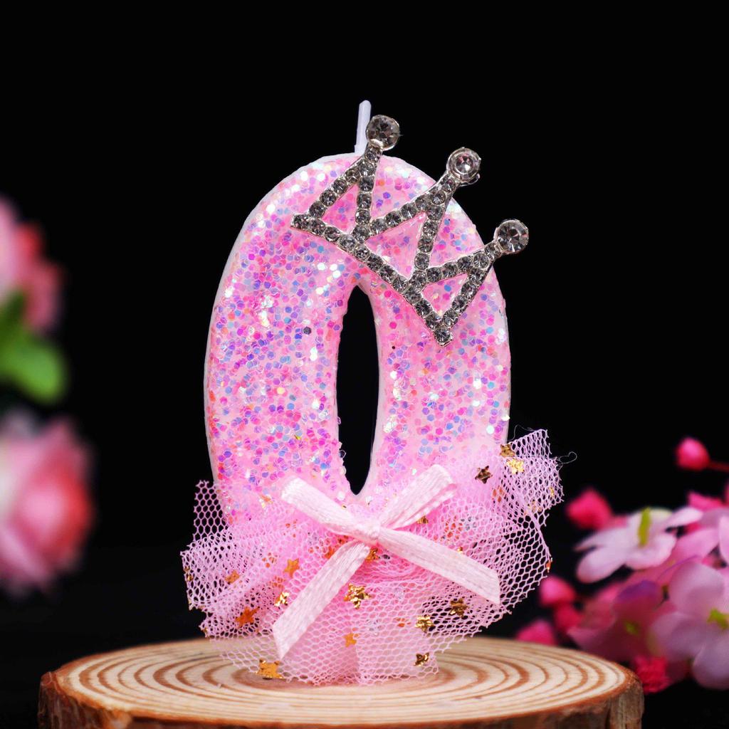 Pink Crown Bow Birthday Candle with Noble Number - Cake Decoration