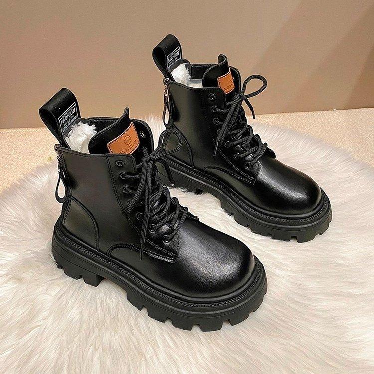 Northeast cold-resistant large cotton boots women's fur integrated leather wool snow boots thick-soled piled thickened warm Martin boots