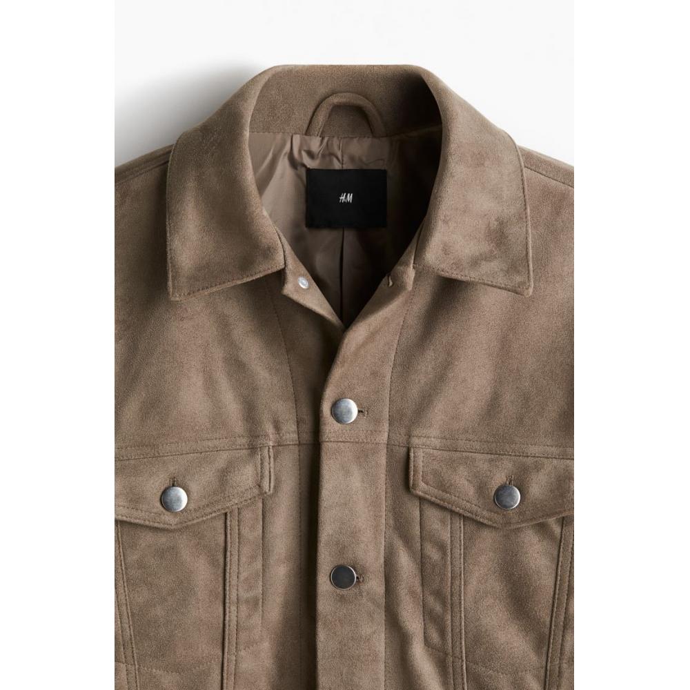 H M Regular Fit Textured Jacket Dark Beige