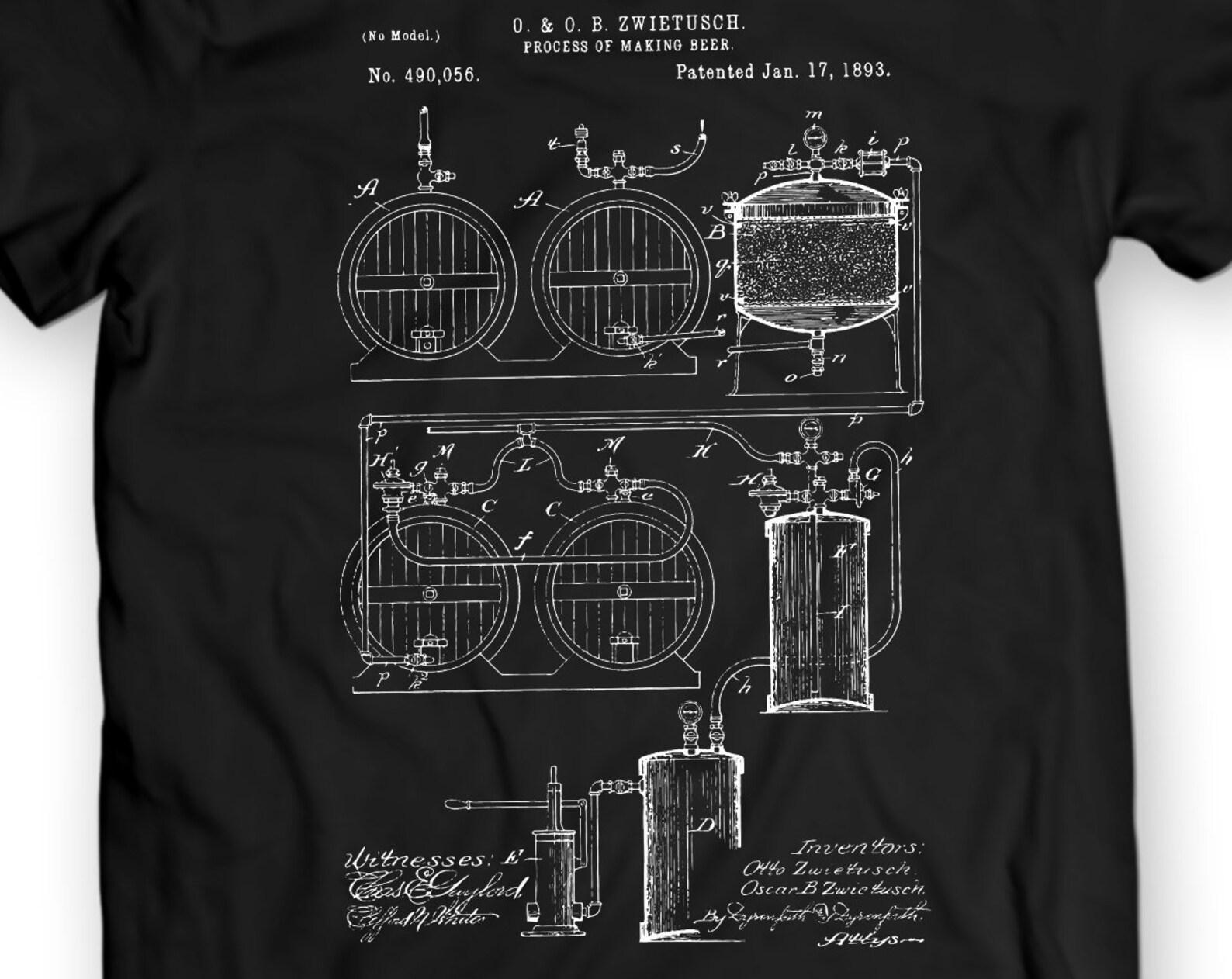 Beer Patent T-Shirt, Vintage Brewing Design M