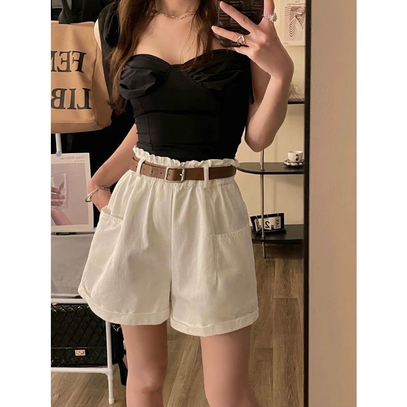 

Стирка летних корейских новых стильных узких рабочих шорт с высокой талией, широкие брюки, повседневные брюки больших размеров, женские брюки 4XL