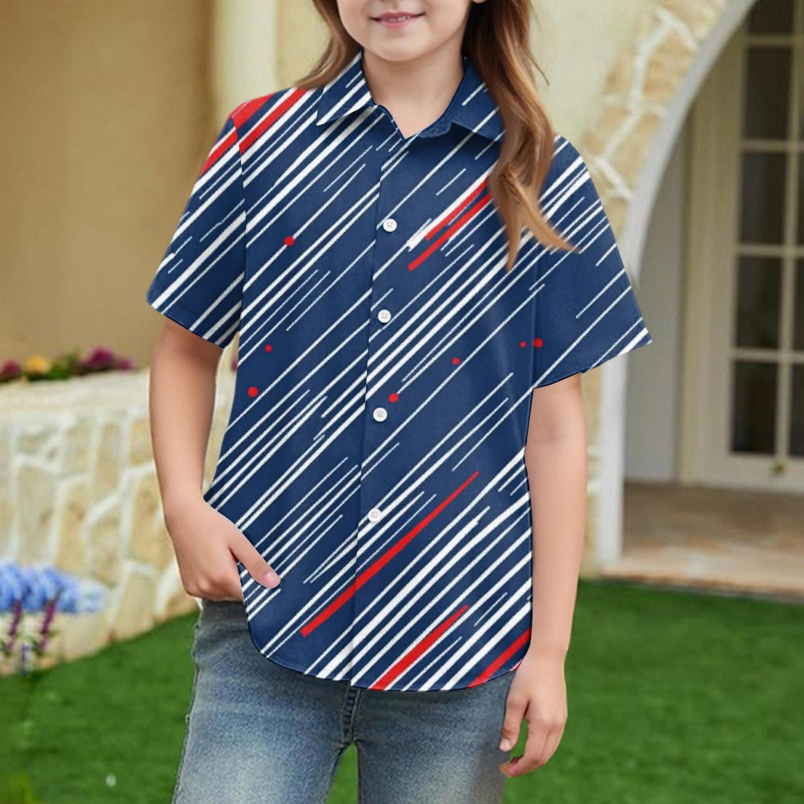 Summer Girls  Short Sleeve Blouse School Uniform Button-Up Shirt Kids Summer School Uniform Button Down Shirt 160